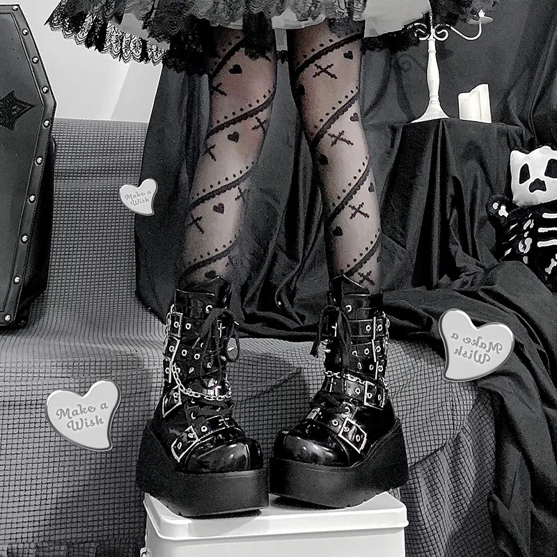 Outfit Demonia Chunky Shoes Metal Chain Patent Leather Punk Ankle