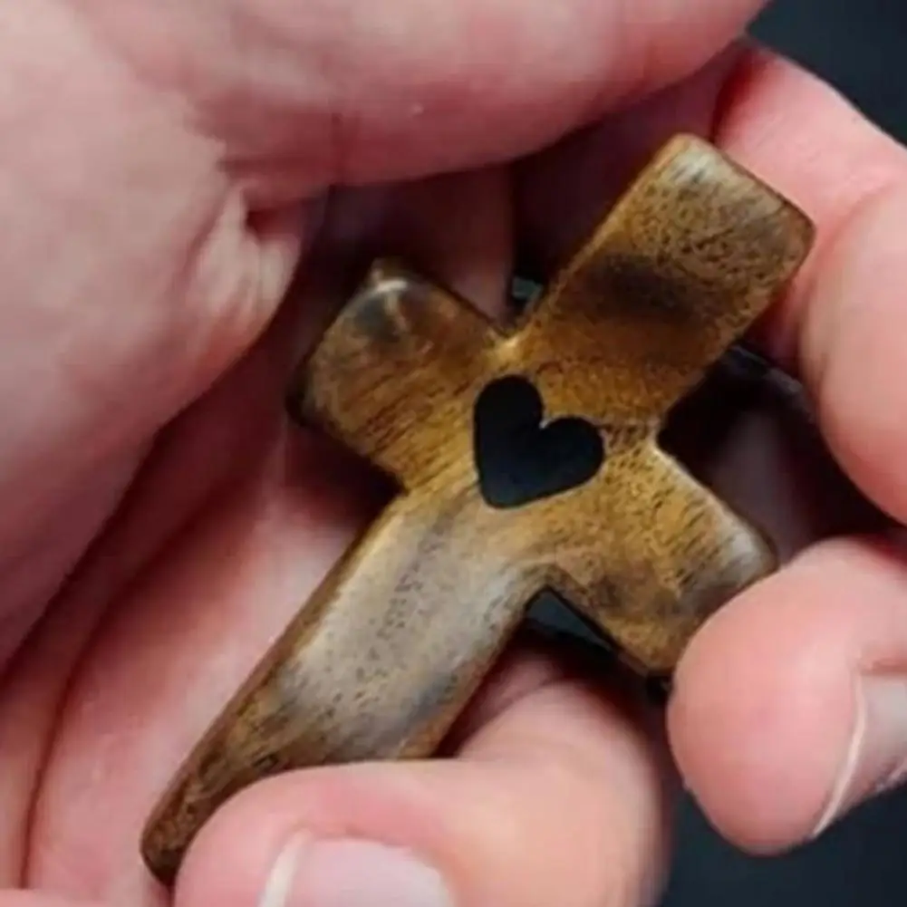 Olive Wood Handheld Wooden Cross Mini Pocket Stress Relief Spiritual Companion Cross My Heart Encouragement Gift