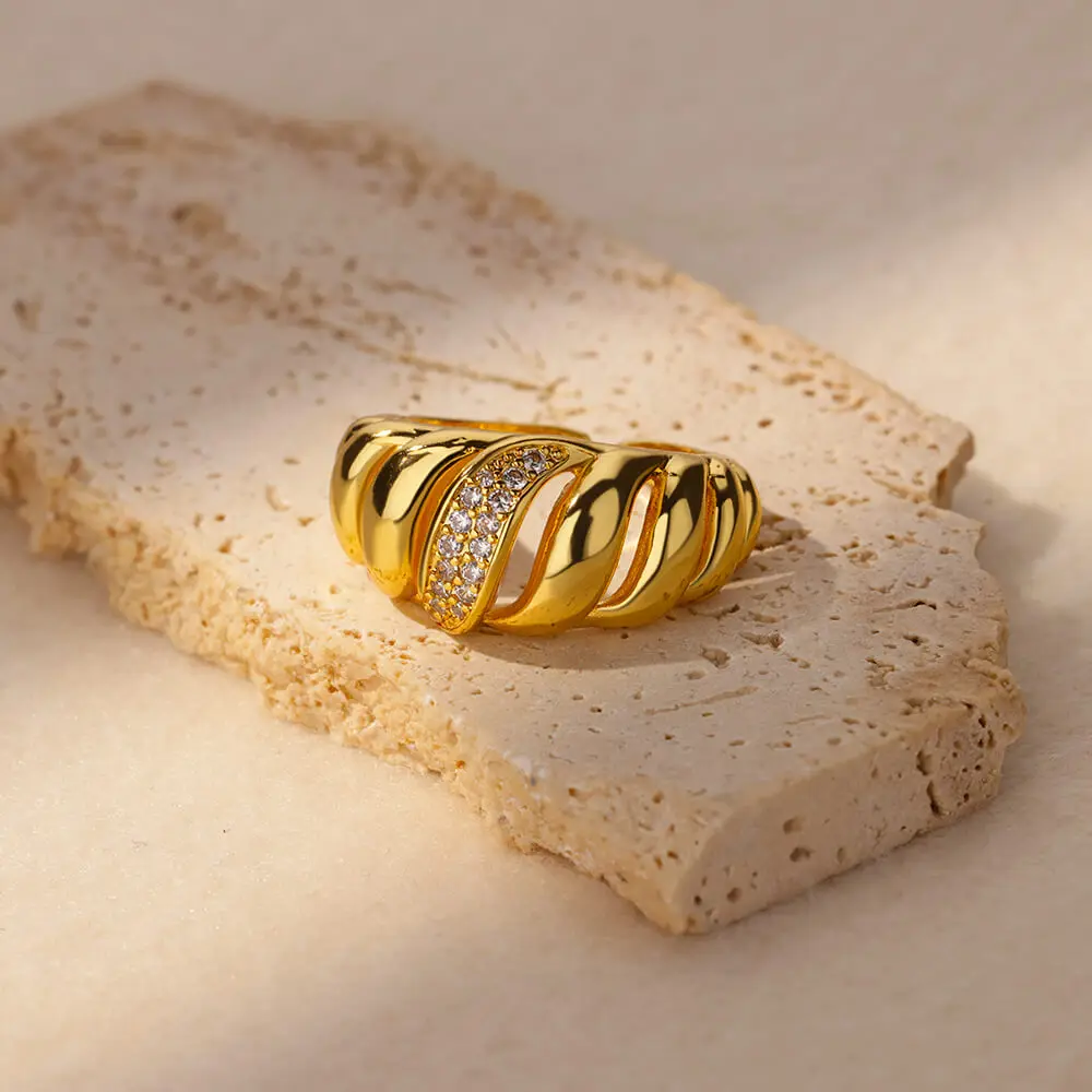 Femme Zircon Croissant Ring Gold Jewelry For Women
