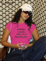 Cutenew Letter Print T-shirts Women Casual Wild Summer New Short Sleeve Shirring Slim Crop Tees Female Classic Basic Streetwear