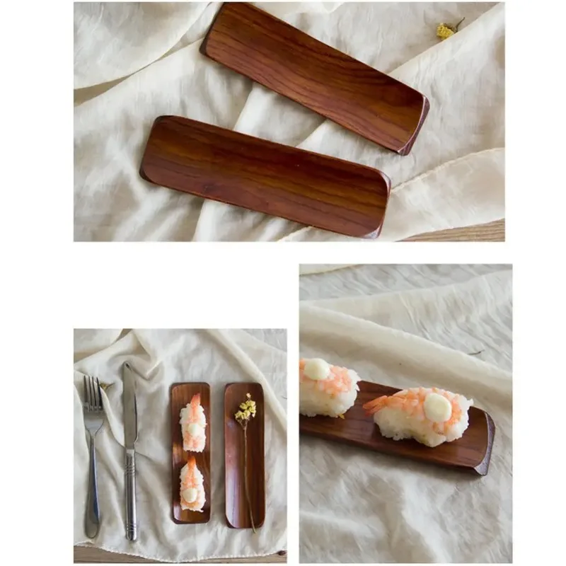 Snack Wooden oblong Sushi Plate Dumplings Salad Bread Fruit Dishes Dessert Snack Display Tool Multi-purpose Kitchen Tableware