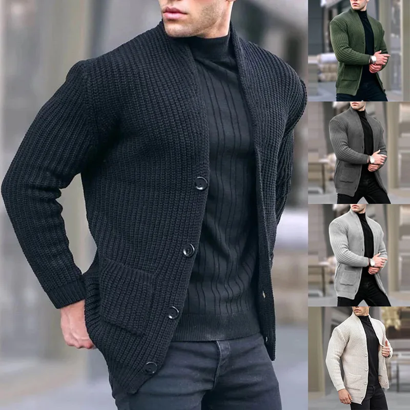 Fashion Casual Men's Cardigan Long-sleeved Loose Solid Color Pockets Buttons Slim Men's New Sweater For Fall And Winter