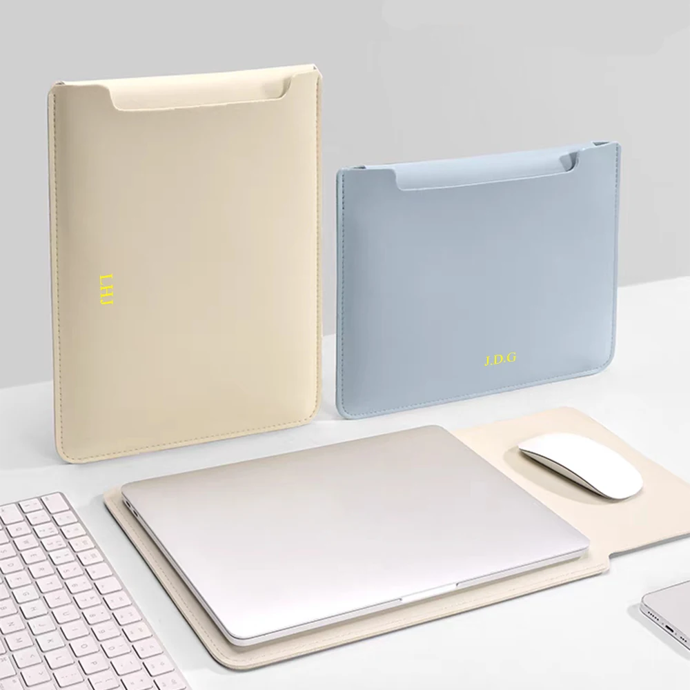 Custom Name Leather 14 Inch Laptop Bag Set Large Capacity Mouse Usb Storage Bag