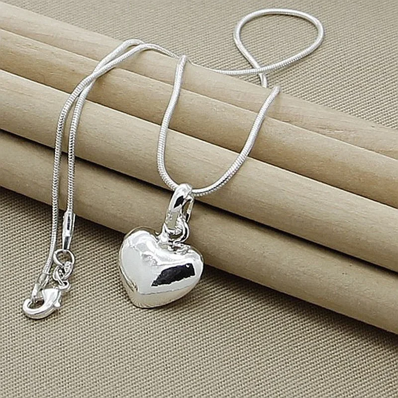 925 Sterling Silver Solid Heart Necklace 16-30 Inches Snake Chain For Women Lady Wedding Charm Fashion Jewelry party silver jewelry