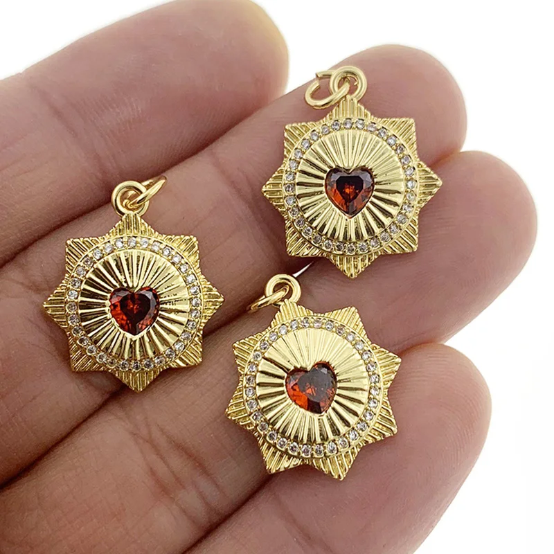

Fashion Cute Heart Necklace Pendant Retro Gold Plated Copper Inlaid Zircon DIY Making For Women Engagement Wedding Jewelry