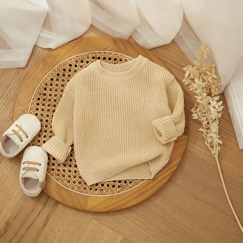 MISOWMNJOY Children Boy Girl Knit Sweater for Winter Kids Clothes Causal Solid Color Long Sleeve Pullover Tops Toddler Jumpers 4