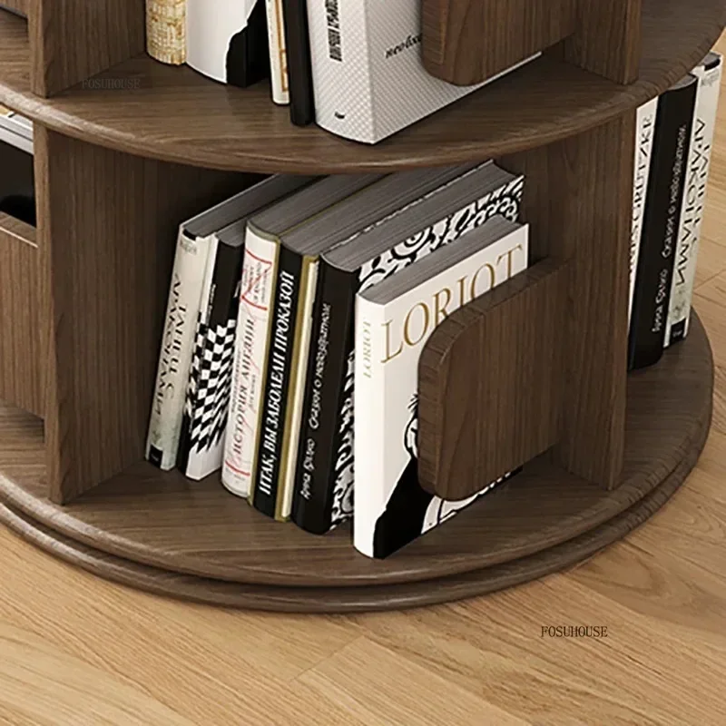 Modern Wooden Rotating Bookshelf 360 Cabinet Floor Rack Library Home Living Room Furniture Multi-layer Children's Bookcase