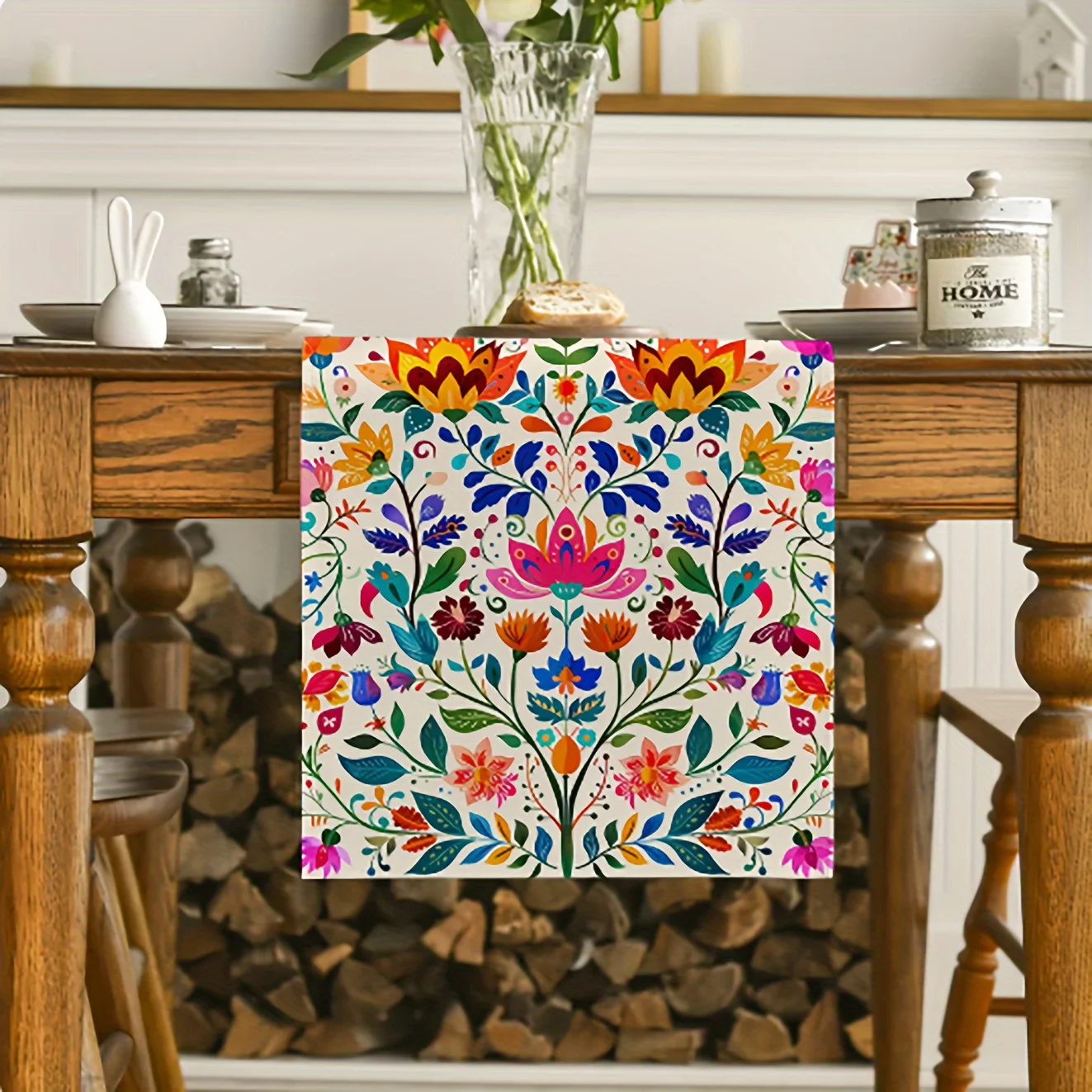 Mexican Day of The Dead Floral Linen Table Runners Holiday Party Decor Reusable Dia De Los Muertos Table Runner Home Decorations 2