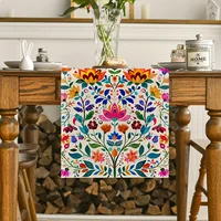 Mexican Day of The Dead Floral Linen Table Runners Holiday Party Decor Reusable Dia De Los Muertos Table Runner Home Decorations 2