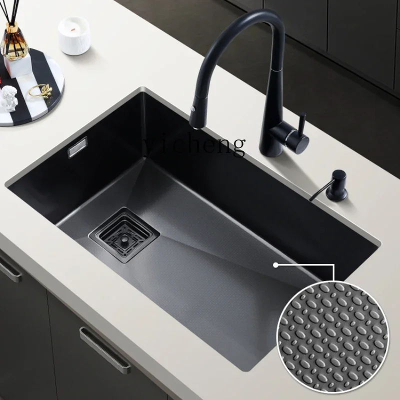 

ZC Nano Honeycomb Embossed Large Single Sink Drop-in Sink Left Side Drain 304 Stainless Steel Sink Kitchen Vegetable Basin