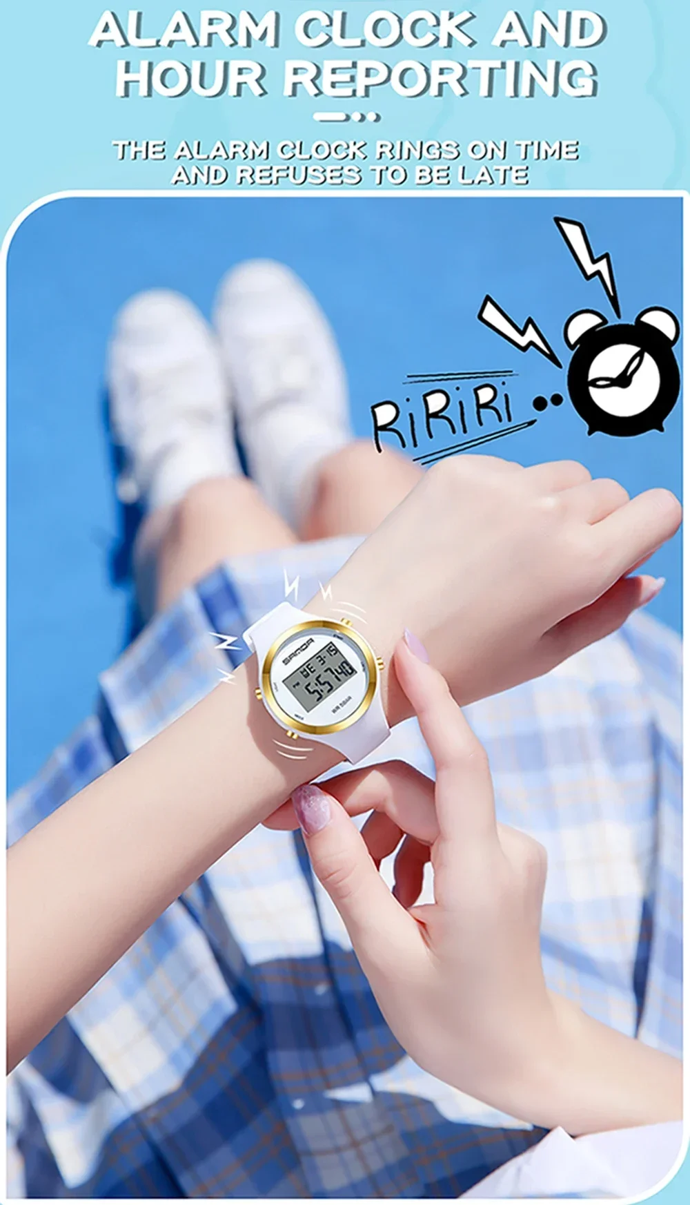 SANDA 2147 Montre numérique élégante et étanche pour femmes, chronographe LED, montre-bracelet de sport pour femmes, cadeau pour garçons et filles_voghion.com