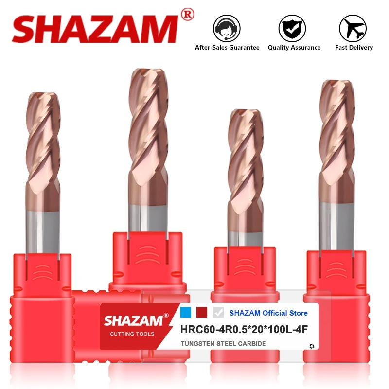 

Концевая фреза SHAZAM HRC60 с 4 канавками, твердосплавная Вольфрамовая сталь, нанопокрытие, Круглый носовой фрезерный резец, обрабатывающий центр с ЧПУ, торцевые фрезы, инструменты