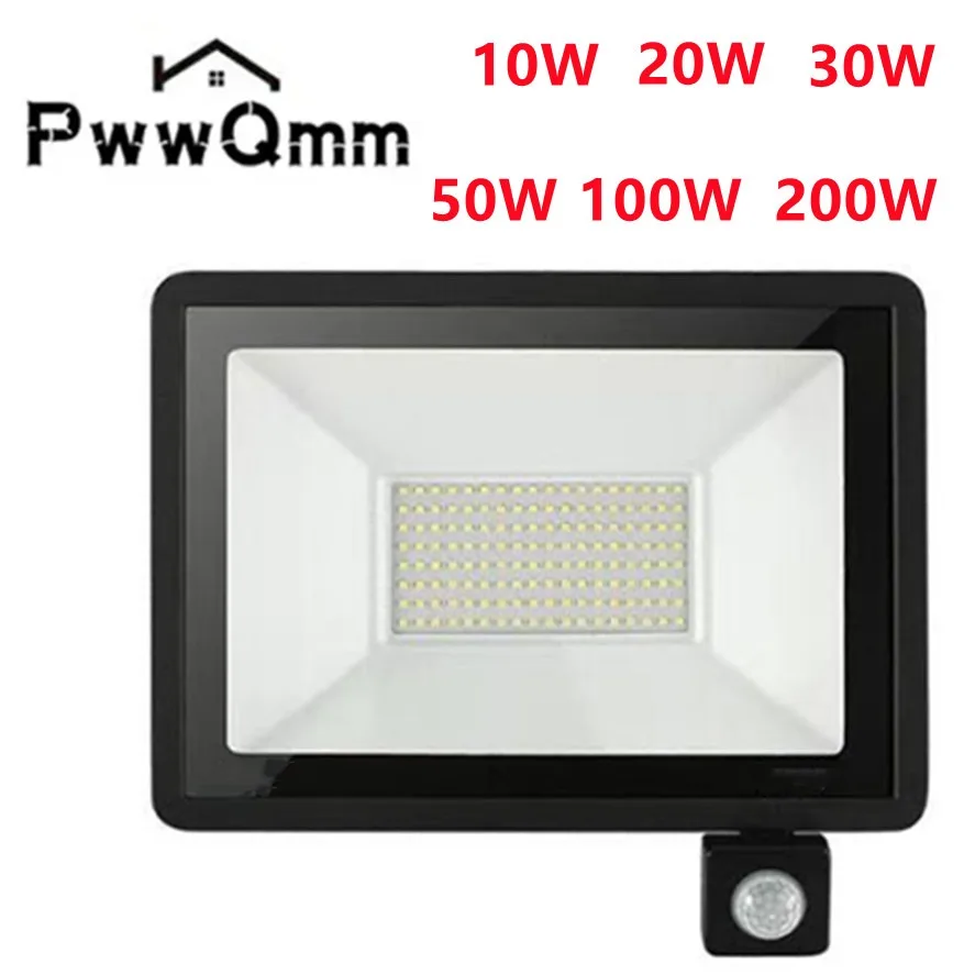 PIR Motion Sensor Floodlights 200W 150W 100W 50W 30W 20W 10W IP66 Waterproof AC175V-265V LED Hanging Exterior Outdoor Wall Lamp