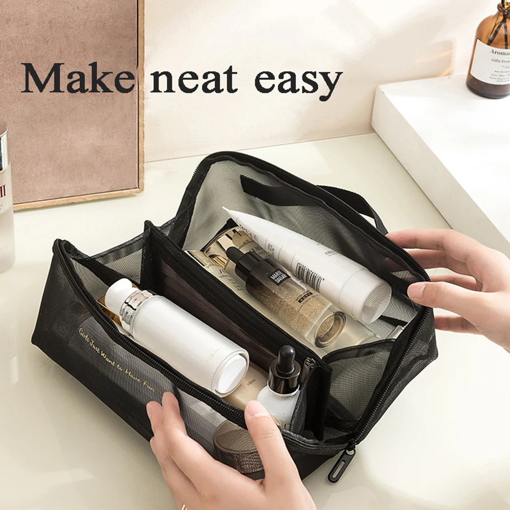 

Portable Mesh Makeup Bag Travel Cosmetic Pouch Storage Shower Bag Organizer Case Bag Toiletry Bag Zipper Pouches Dustproof INS