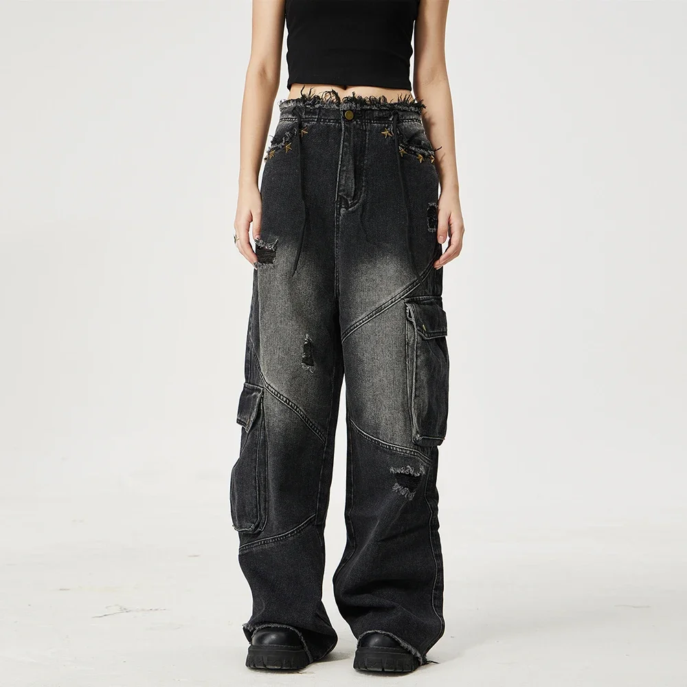Aelfric Eden Y2K Baggy Washed Casual Jeans for Men Ripped Distressed Hole Denim Trousers Pantalones Hombre Multi-pockets Cargos