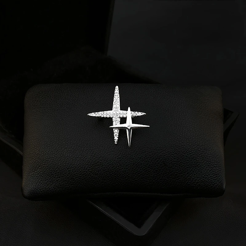 Cross Shaped Star Brooch Men's Suit Neckline Decoration Small Collar Pin Women High-End Anti-Exposure Ornament Zirconia Jewelry