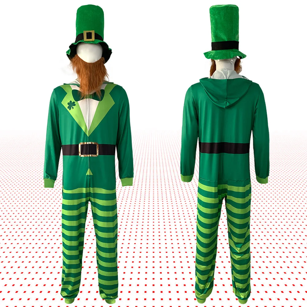 

Взрослый Leprechaun зеленый костюм Косплей День Святого Патрика ирландский Гоблин эльф комбинезон нарядное платье Хэллоуин мужской женский зеленый костюм