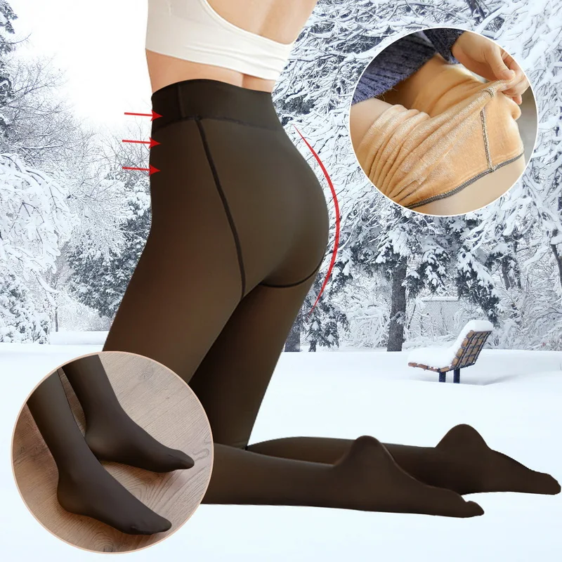 Thermal Tights for Woman Fake Translucent Pantyhose Winter Thermal  Stockings Fleece Lined Tights High Elasticity Velvet Leggings