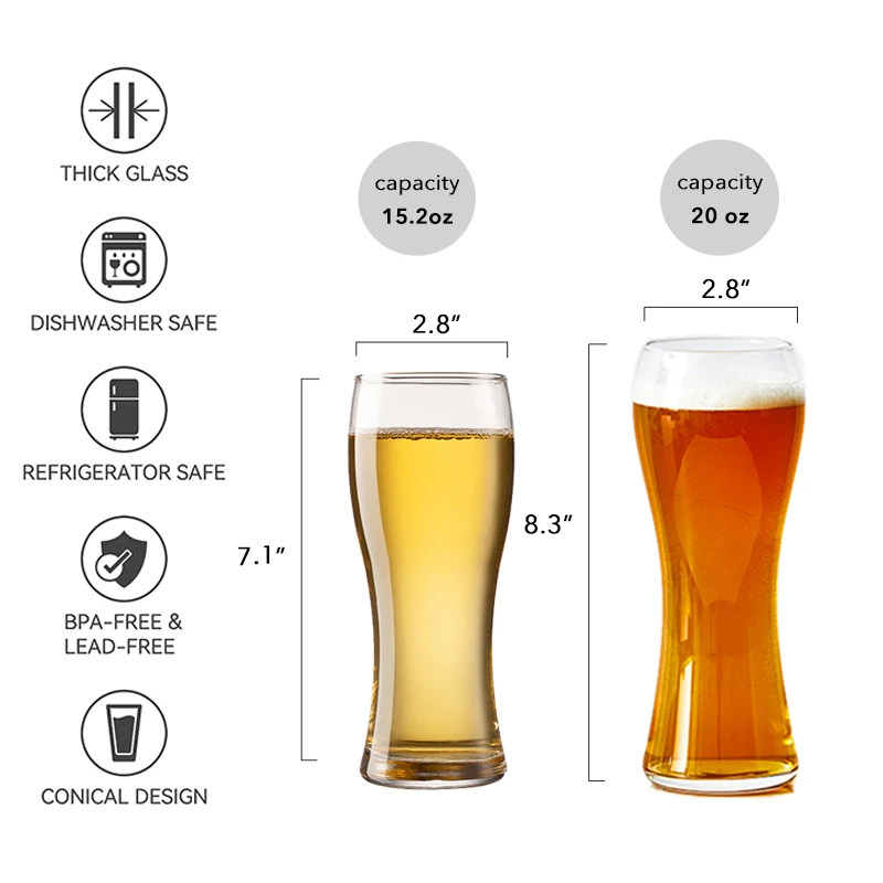 Beer Pint Glass. Craft Beer Glass, Pilsner Glasses, IPA Beer Glass. Classic Beer Gifts, Beer Cups, Mugs and Beer Glasses for Men images - 6