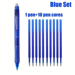 Premium Erasable Gel Pen Set with 10 Refills & Built - In Erasers - 11 Pieces (Blue set)