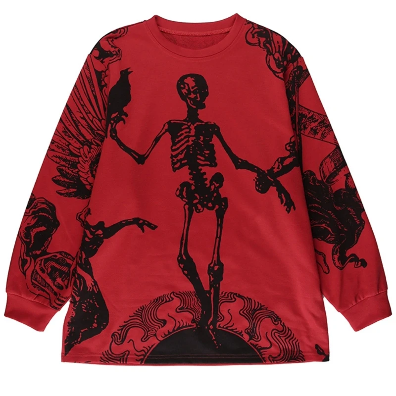 

Modern Skull Print Round Neck Sweatshirt Long Sleeve Oversized Pullover Tops