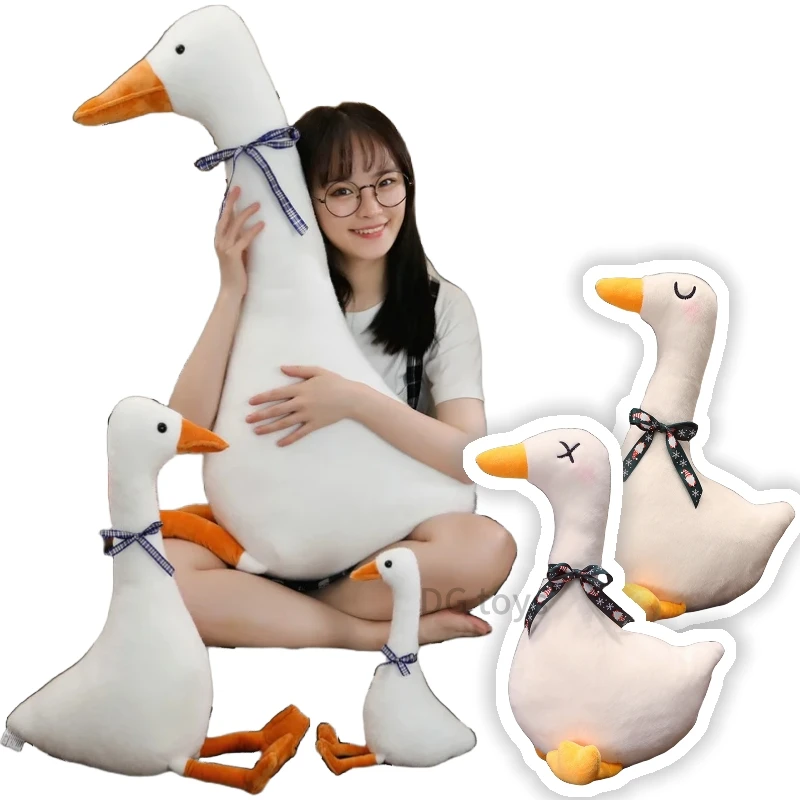 

Simulation Bow Goose Plush Toy 80cm big lifelike White Goose Hug Pillow Stuffed Plushie Duck doll toys for Children Birthday