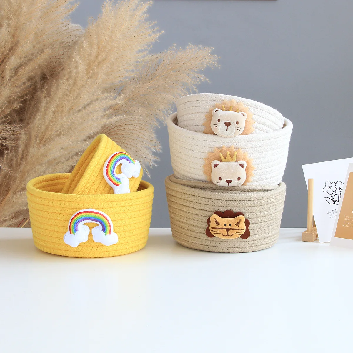 

1pc Cotton Rope Storage Baskets Foldable Cartoon Animals Organizer Desktop Storage For Remote Control Toys Key Gadgets Holder