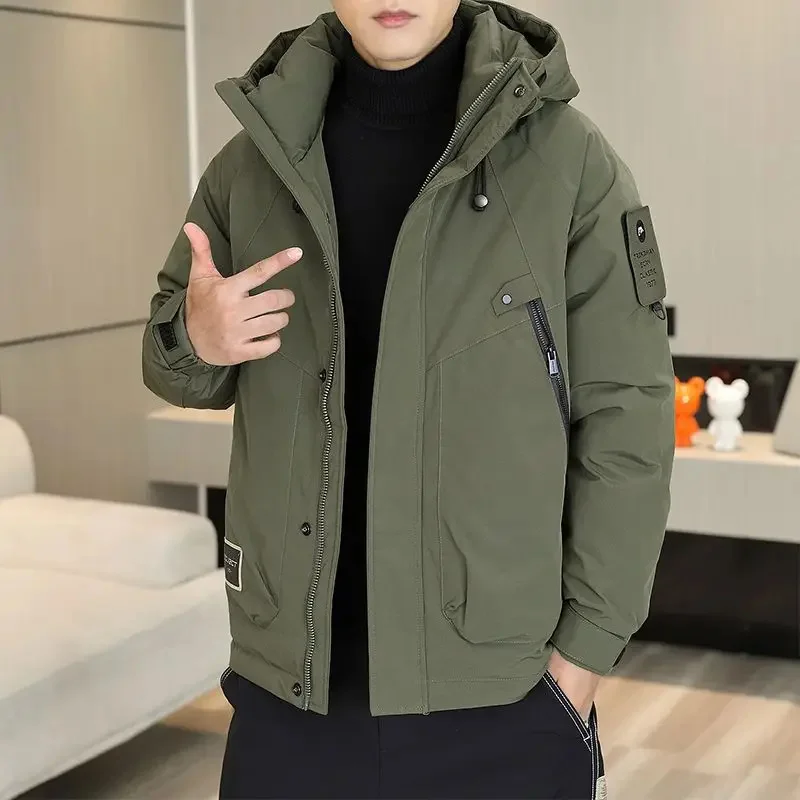 

Men Jacket Male Fashion Solid Color Large Size Hooded White Duck Down Coat Winter Thicken Thermal Casual Handsome Outwear