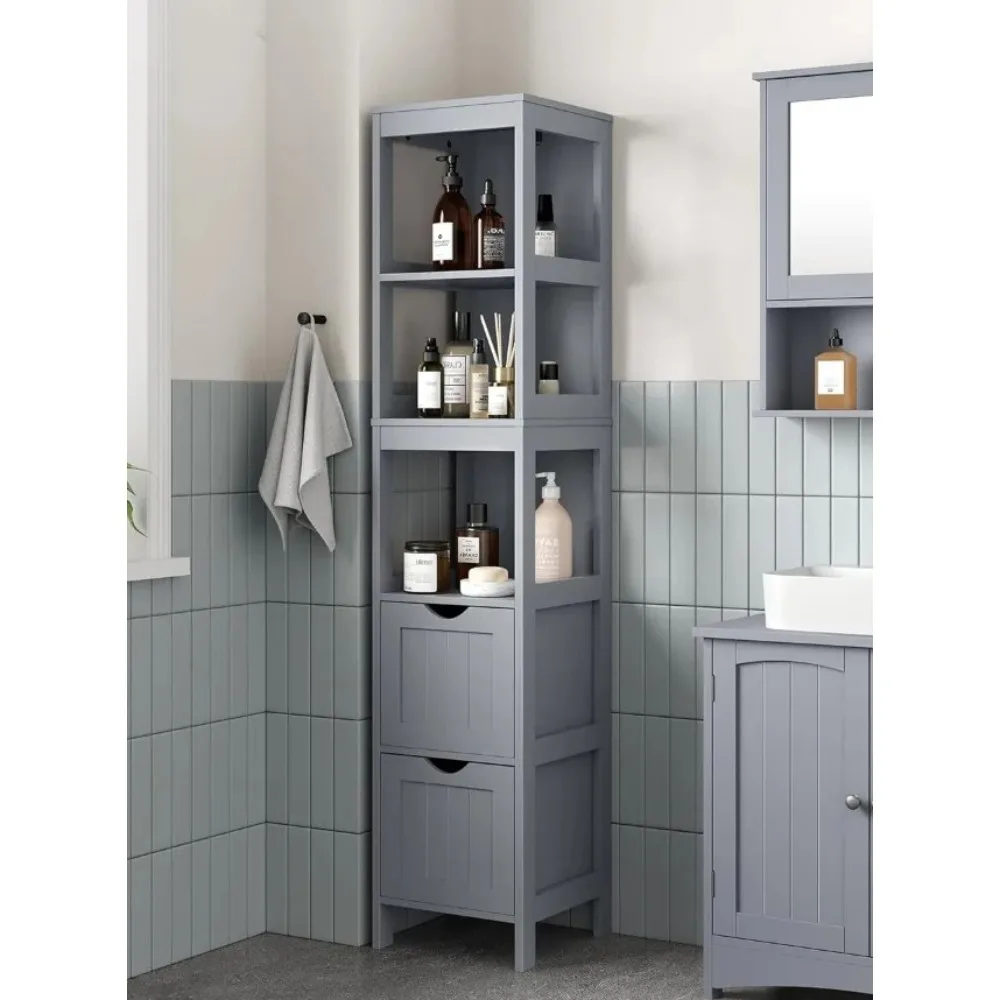 

Bathroom Floor Cabinet, Bathroom Storage Organizer Rack Stand, Multifunctional Corner Unit, 2 Drawers, Dove Grey