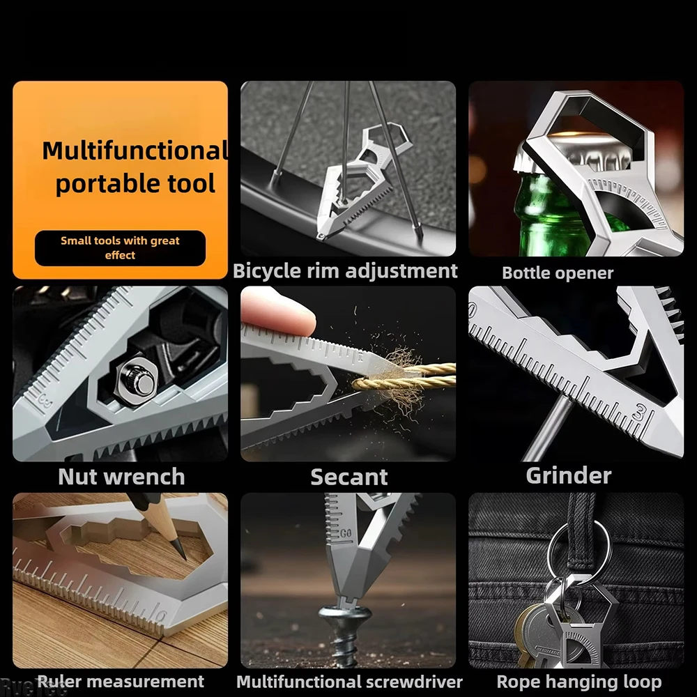 Compact 10-in-1 Portable Keychain Tool with Saw, Bottle Opener, and Box Cutter for Everyday Carry and Camping