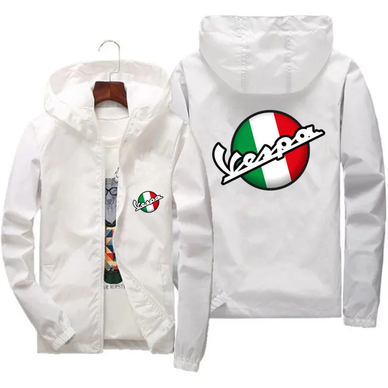 Mens Vespa Italy Flag Motorcycle Sportswear Hooded Bomber Zipper Thin Zipper Windbreaker Cycling Coat Jacket Plus