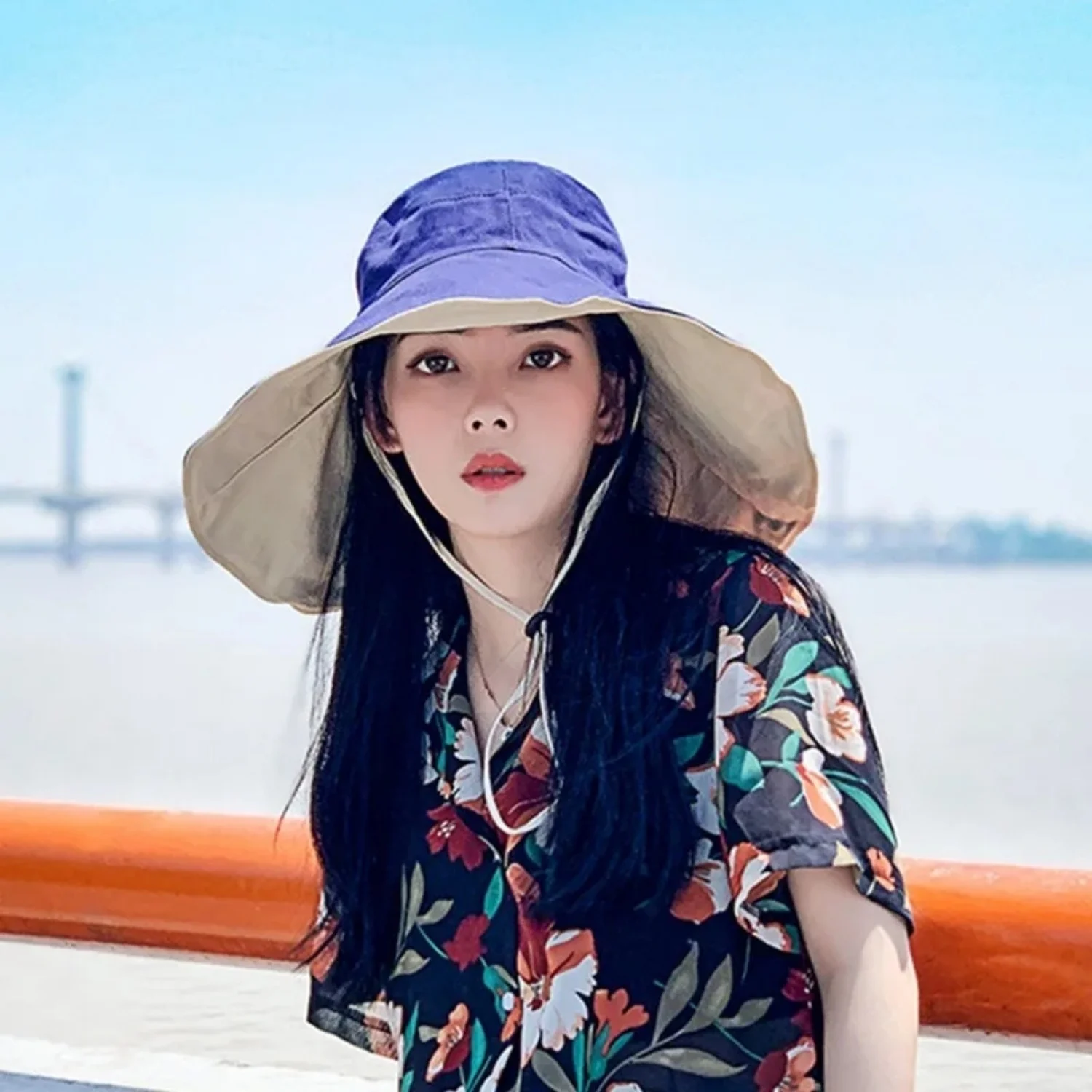 Wide Brim UPF 50+Sun Hat For Women Double Sided Anti UV Foldable Summer Beach Hat With Adjustable Wind Rope Hiking Fisherman Cap