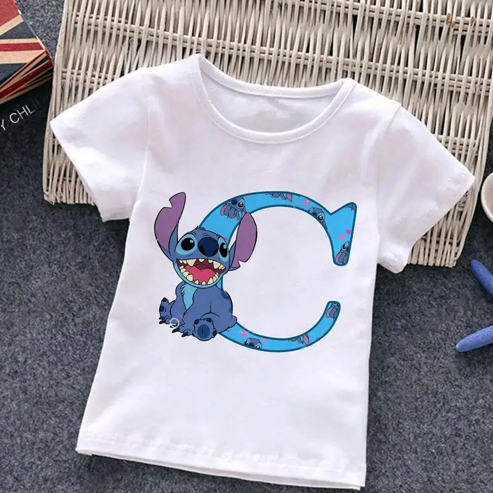Cotton t shirt stitch letter ABCD children combination cartoons kawaii kid casual