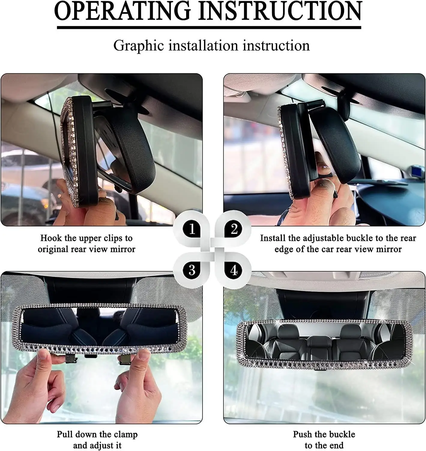 3PCS Bling Car Rearview Mirror Cover Crystal Diamond Decoration And Rhinestone Sunglasses Holder Clip Interior Accessories