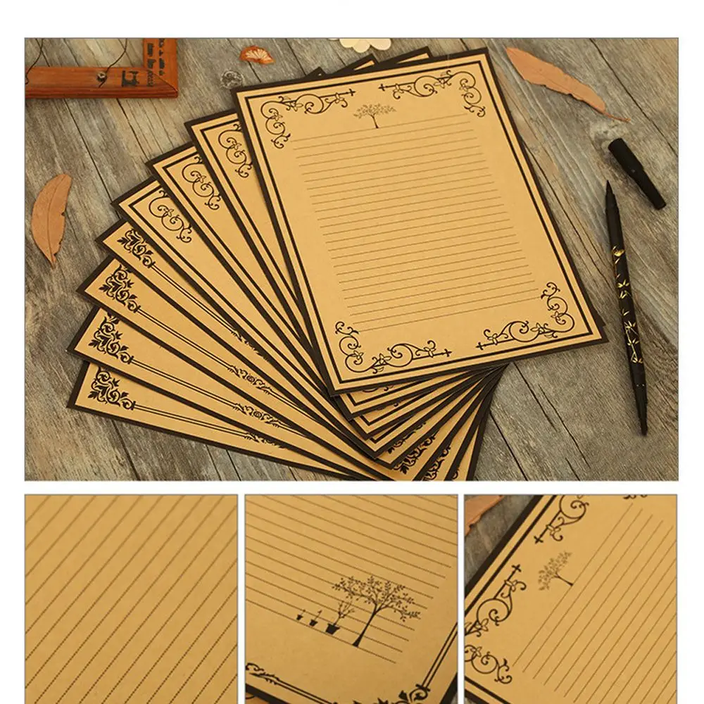 School Supplies European Style Kraft Paper Lace Side Retro Design Letter Paper Letter Pad Writing Letters Stationery Paper 1pc retro glass dip pen writing signature pens drawing pen supplies calligraphy pen