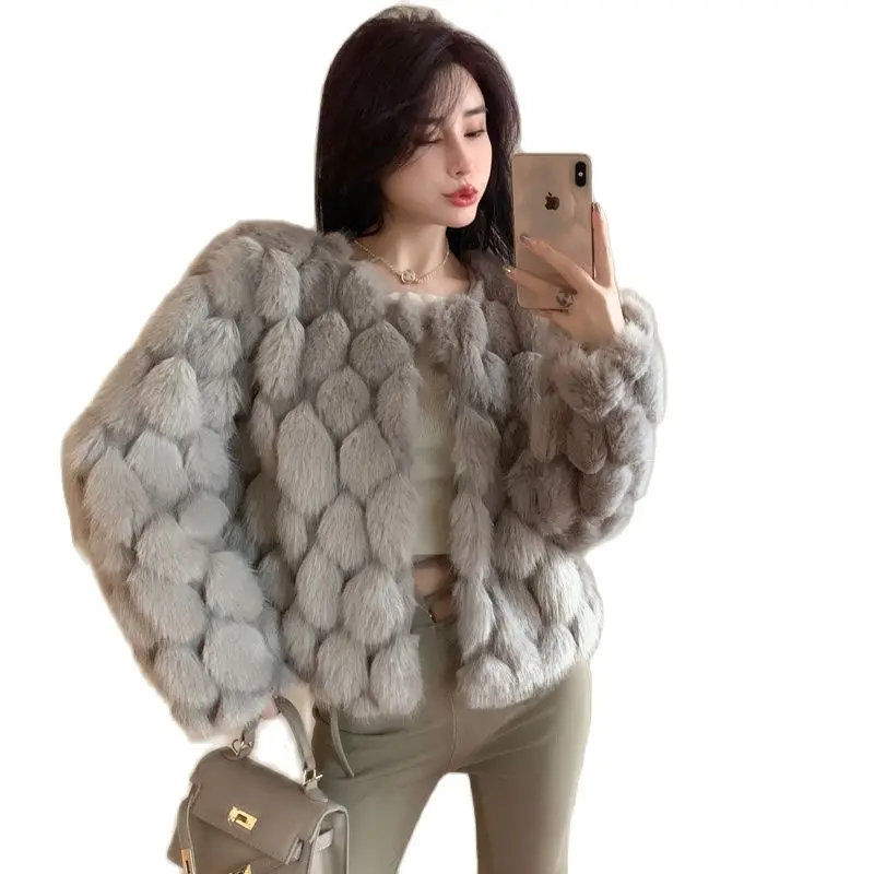 Hot Sell 2022 Women Faux Fur Coat Long Sleeves Cardigan Design Short Cut Winter Warm Fur Coat