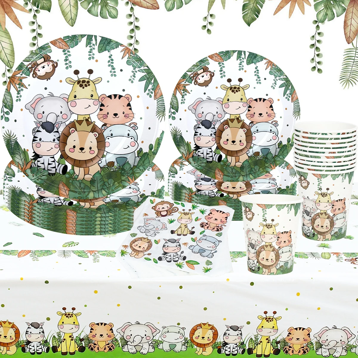 Jungle Animals Disposable Tableware Wild One Woodland Safari 1st Birthday Party Decoration Kids Baby Shower Themed | Дом и сад