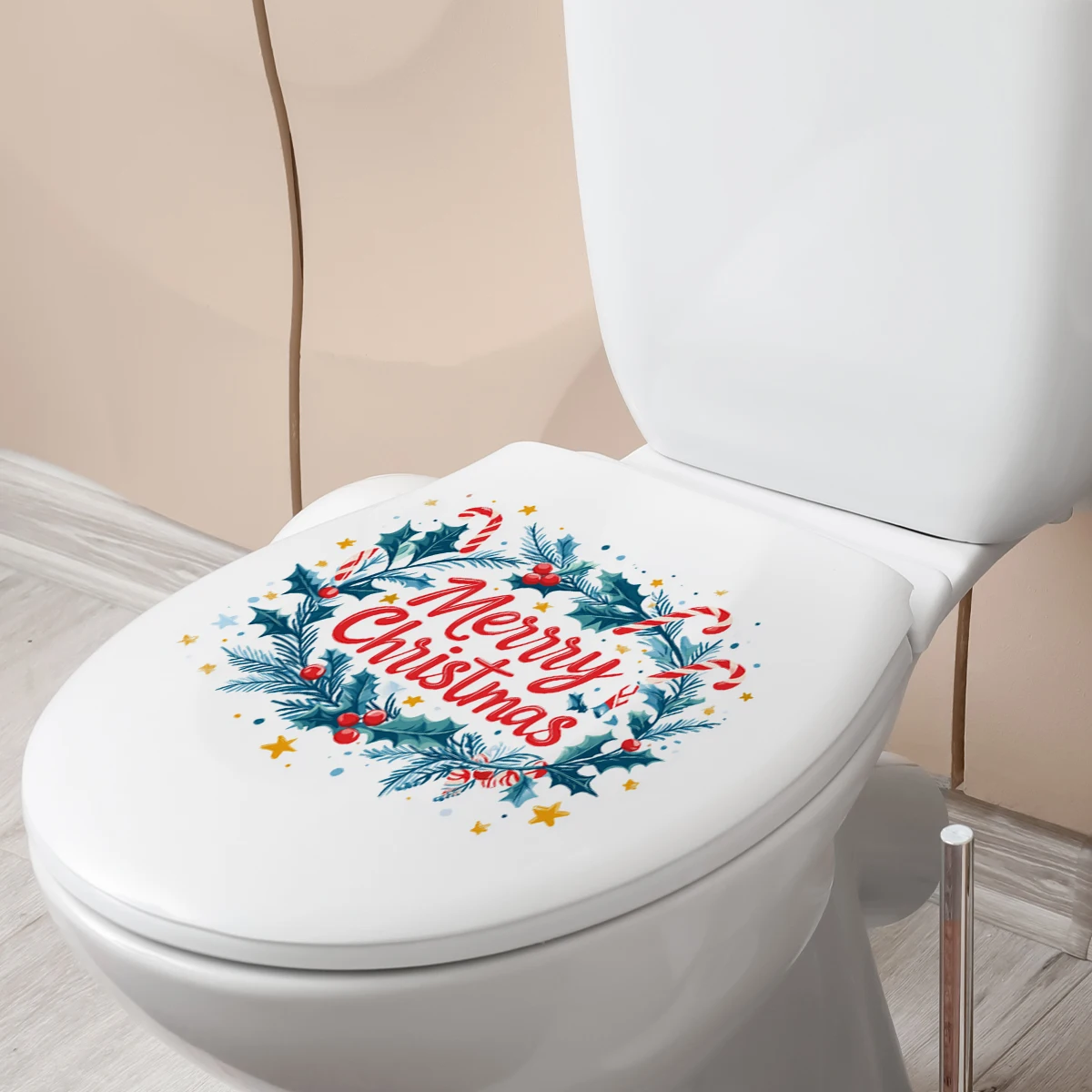 Toilet Stickers 1set of 2pcs Christmas Father Christmas Pattern Toilet Stickers Self-Adhesive Moisture Resistant Removable Adhesive