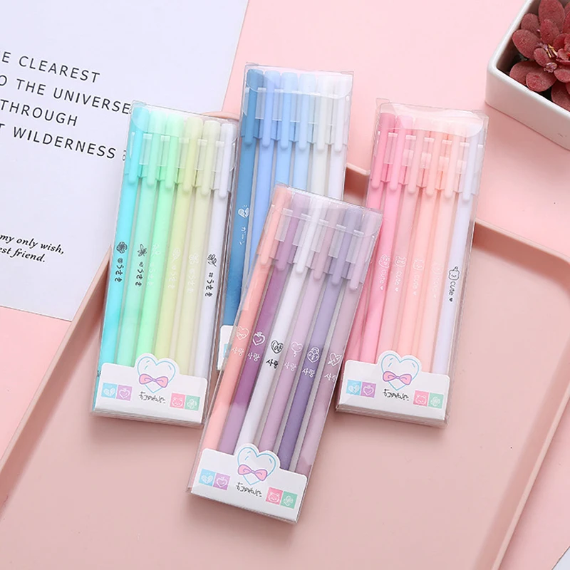 

6pcs/Set Creative Cute Morandi Simple Small Fresh Gel Pen Kawaii Quick Drying Cap Neutral Pen Journal Supplies Stationery