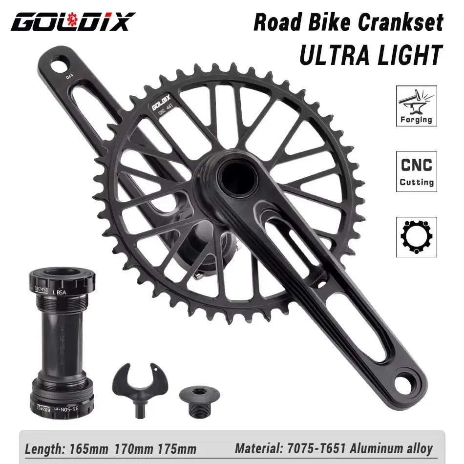 Road bike crankset GOLDIX Ultralight CNC 165/170/175mm 50-34T 52-36T 53-39T NO LOGO for 3 Bolt Direct