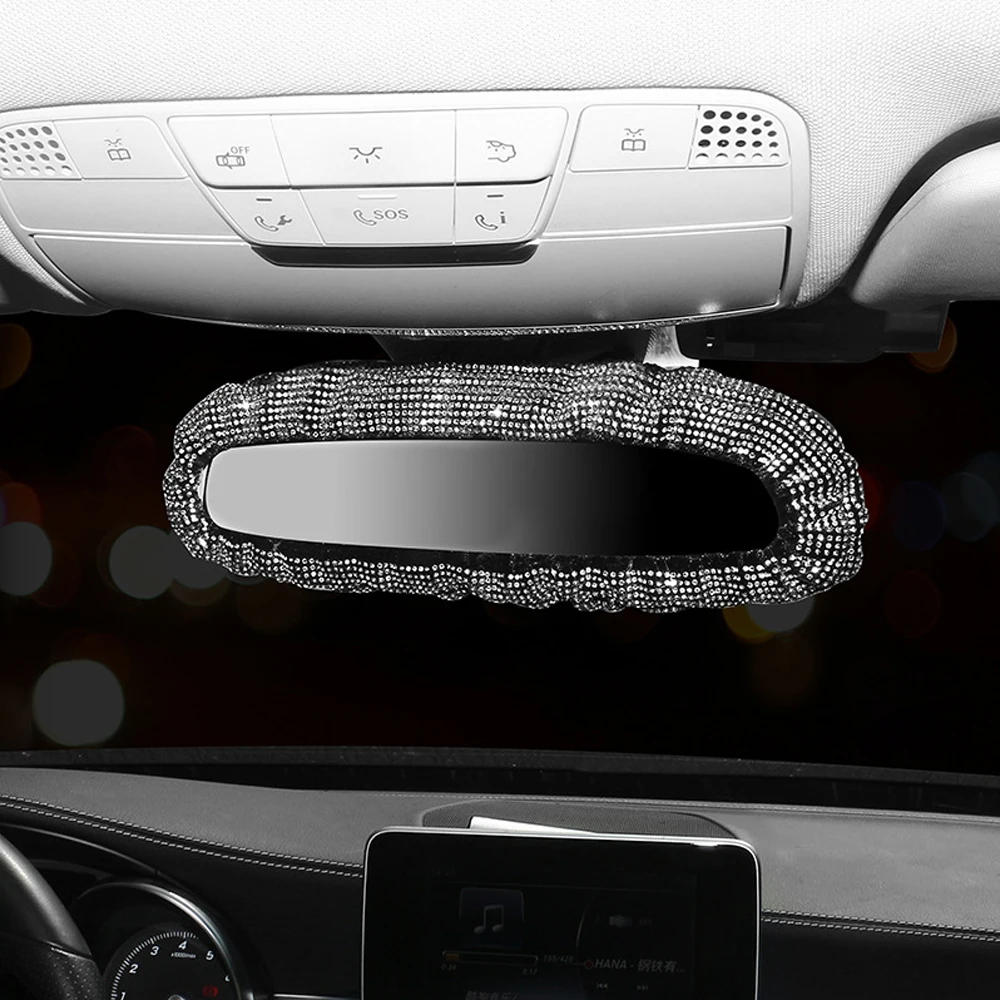 1pc Universal Car Mirror Diamond Cover Car Rearview Mirror Cover Flannel Decorative Auto Interior Accessories