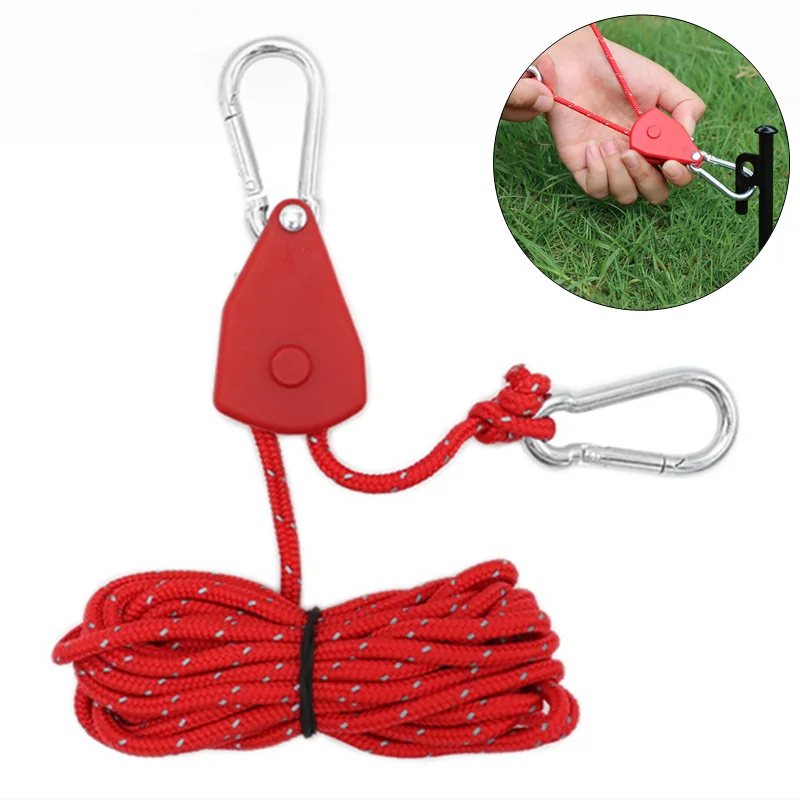 

Camping Tent Tie Down Rope Tightener Fastening Pulley Ratchet Hangers Awning Rope Hook Canopy Buckle Rope Tightening Straps Tool