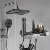 Piano Key 4 Ways Water Outlet Shower Full Set Bathroom Wall Mount Intelligent Temperature Digital Display Shower Faucet System 1