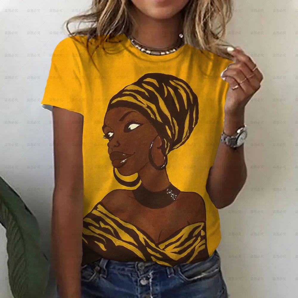 

Женская одежда, простая футболка, женская футболка, мультяшный Африканский принт, футболка оверсайз для женщин, с коротким рукавом в стиле Харадзюку