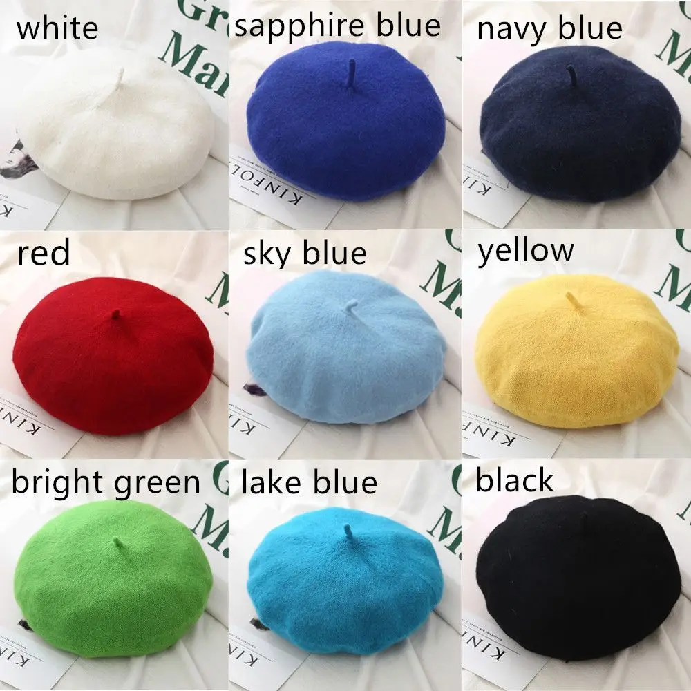 Fashion Wool Beret Cap Women Girls Solid Color Autumn Beret Hat French Winter Warm Flat Cap Hat Felt Berets Beanie Nice Gift