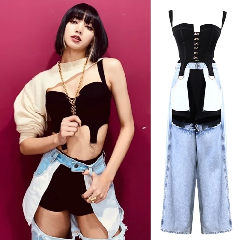 

Korean Style LISA Dancer Outfit Jazz Dancewear Women Hip-Hop Pants Street Clothes K-pop Outfit Stage Costume Pole Dance Clothing