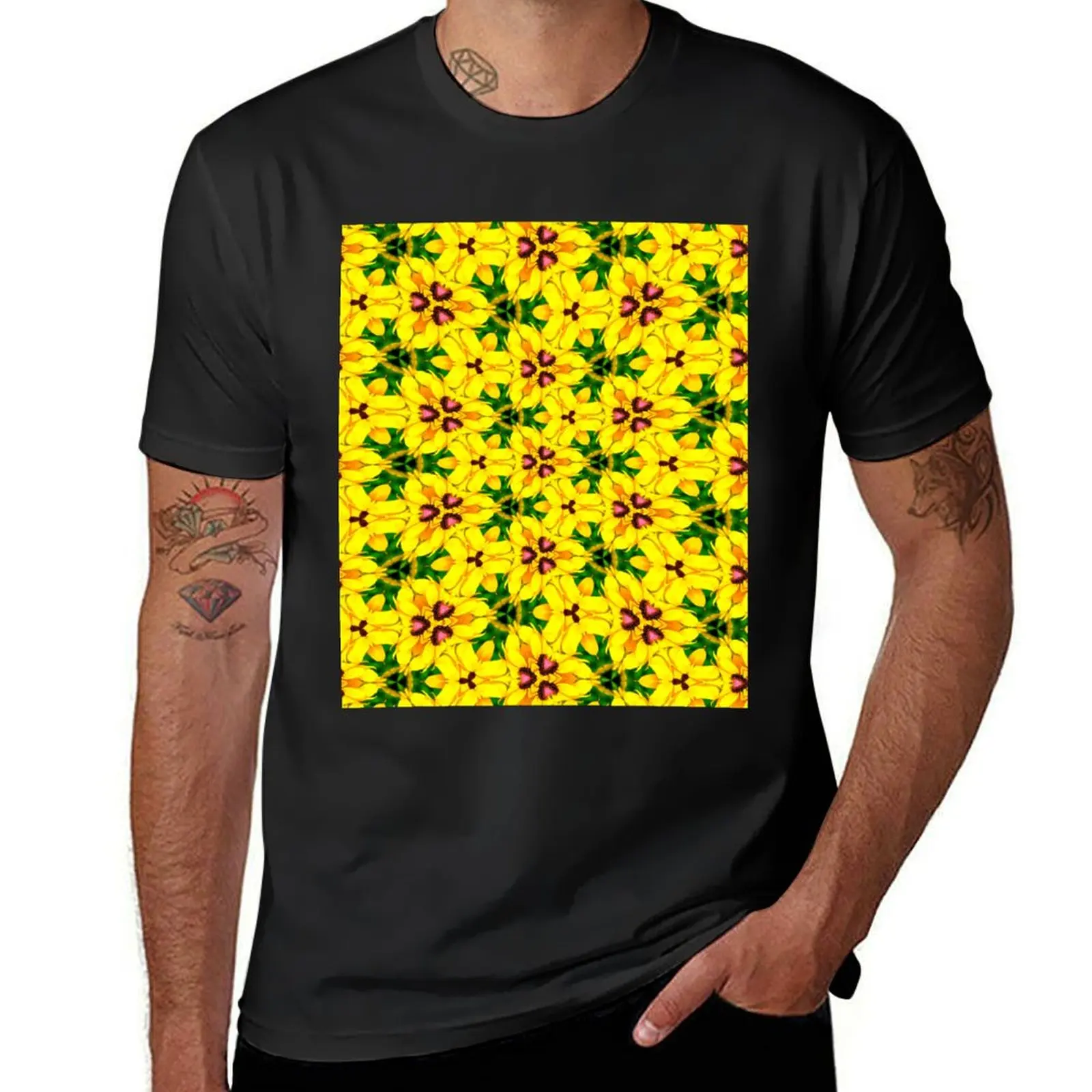 

Yellow Coneflower Pattern T-shirt customs korean fashion Aesthetic clothing Blouse mens clothing
