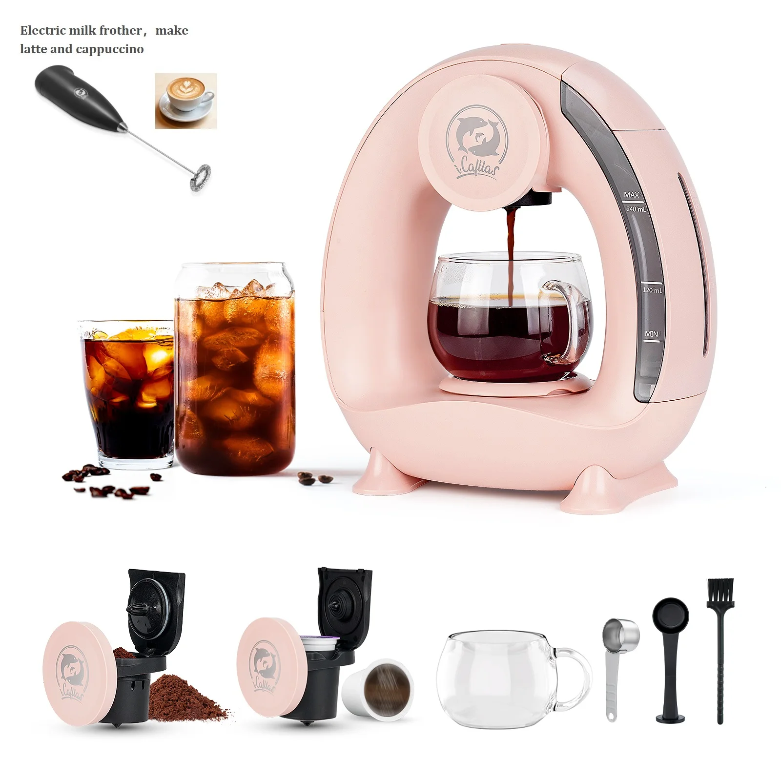 Pink 2-in-1 Capsule Coffee Machine - آلة قهوة كبسو...