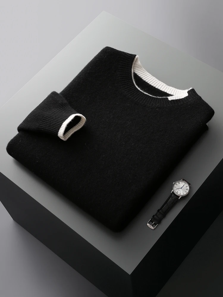CHICUU Men Thick Cashmere Sweater Autumn Winter O-neck Pullover 100% Merino Wool Knitwear Basic Smart Casual Clothing Tops 5