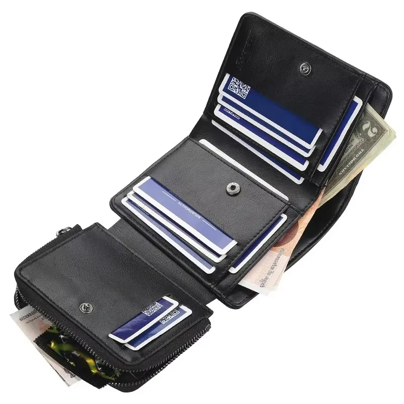 1 PC Men's Wallet with Zip Closure and Coin Pocket - Short Style Leather Wallet for Portability - Card Holder for Bank Cards 5